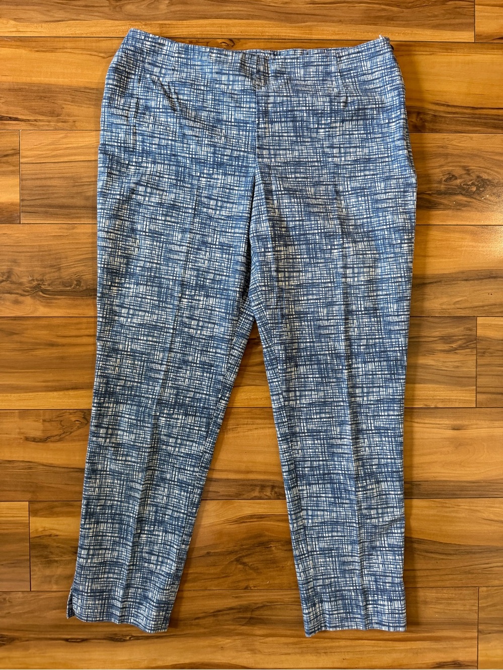 Lafayette 148 New York Blue Crosshatch Ankle Pants